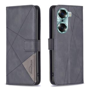 For Honor 60 Rhombus Texture Magnetic Buckle Horizontal Flip Leather Phone Case(Black) (OEM)