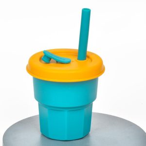 Children Silicone Straw Cups Drop And High Temperature Resistant Water Cups Olive Green Cup + Turmeric Cover(400ml) (OEM)