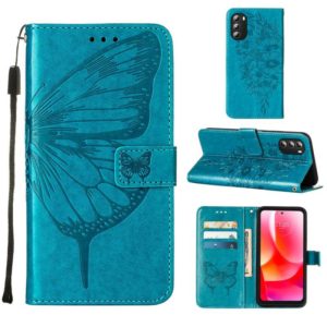 For Motorola Moto G 5G 2022 Embossed Butterfly Leather Phone Case(Blue) (OEM)