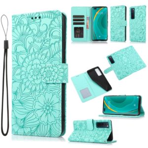 For Huawei nova 7 Pro 5G Skin Feel Embossed Sunflower Horizontal Flip Leather Case with Holder & Card Slots & Wallet & Lanyard(Green) (OEM)