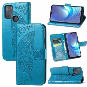 For Motorola Moto G50 Butterfly Love Flowers Embossed Horizontal Flip Leather Case with Holder & Card Slots & Wallet & Lanyard(Blue) (OEM)
