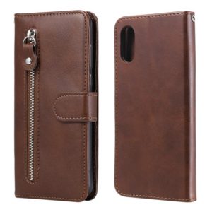 For Samsung Galaxy A02 / M02 (EU Version) Fashion Calf Texture Zipper Horizontal Flip Leather Case with Stand & Card Slots & Wallet(Brown) (OEM)