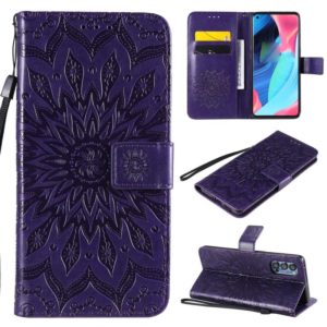 For OPPO Reno4 Pro 5G Sun Embossing Pattern Horizontal Flip Leather Case with Card Slot & Holder & Wallet & Lanyard(Purple) (OEM)
