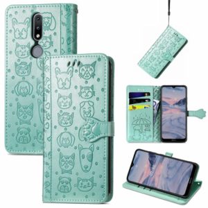 For Nokia 2.4 Lovely Cat and Dog Embossing Pattern Horizontal Flip Leather Case , with Holder & Card Slots & Wallet & Cartoon Clasp & Lanyard(Green) (OEM)