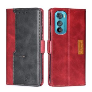 For Motorola Edge 30 Contrast Color Side Buckle Leather Phone Case(Red + Black) (OEM)