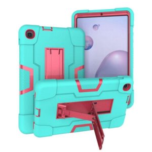 For Samsung Galaxy Tab A 8.4 (2020) T307 Contrast Color Robot Shockproof Silicon + PC Protective Case with Holder(Mint Green + Rose Red) (OEM)