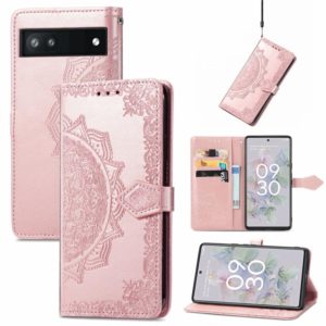 For Google Pixel 6a Mandala Flower Embossed Flip Leather Phone Case(Rose Gold) (OEM)