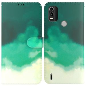 For Nokia C21 Plus Watercolor Pattern Horizontal Flip Leather Phone Case(Cyan Green) (OEM)