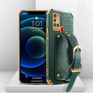 For Samsung Galaxy A21S Electroplated TPU Crocodile Pattern Leather Case with Wrist Strap(Green) (OEM)