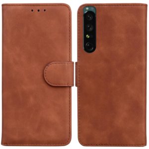 For Sony Xperia 1 IV Skin Feel Pure Color Flip Leather Phone Case(Brown) (OEM)