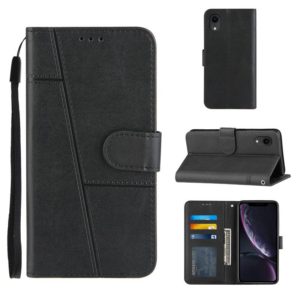 For iPhone XR Stitching Calf Texture Buckle Horizontal Flip Leather Case with Holder & Card Slots & Wallet & Lanyard(Black) (OEM)