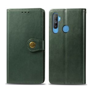 For OPPO Realme C3 Retro Solid Color Leather Buckle Phone Case with Lanyard & Photo Frame & Card Slot & Wallet & Stand Function(Green) (OEM)
