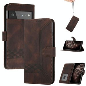 For Google Pixel 6 Pro Cubic Skin Feel Flip Leather Phone Case(Dark Brown) (OEM)