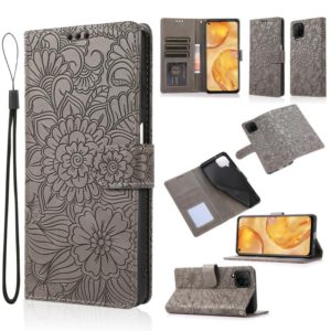 For Huawei P40 lite Skin Feel Embossed Sunflower Horizontal Flip Leather Case with Holder & Card Slots & Wallet & Lanyard(Grey) (OEM)