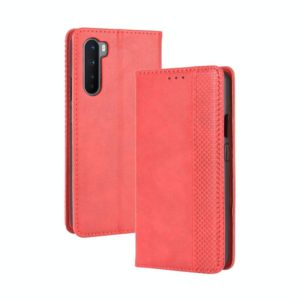 For OnePlus Nord Magnetic Buckle Retro Crazy Horse Texture Horizontal Flip Leather Case with Holder & Card Slots & Photo Frame(Red) (OEM)