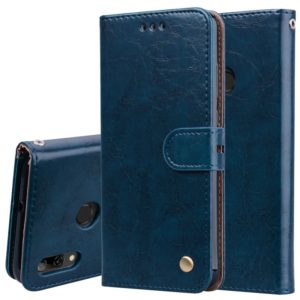 Business Style Oil Wax Texture Horizontal Flip Leather Case for Huawei P Smart 2019, with Holder & Card Slots & Wallet (Blue) (OEM)