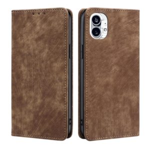 For Nothing Phone 1 RFID Anti-theft Brush Magnetic Leather Phone Case(Brown) (OEM)