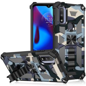 For Motorola G Pure Camouflage Armor Shockproof TPU + PC Magnetic Phone Case with Holder(Light Blue) (OEM)