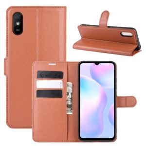 For Xiaomi Redmi 9A Litchi Texture Horizontal Flip Protective Case with Holder & Card Slots & Wallet(Brown) (OEM)