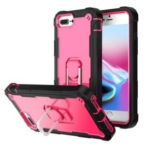 PC + Rubber 3-layers Shockproof Protective Case with Rotating Holder For iPhone 8 Plus / 7 Plus(Black + Rose Red) (OEM)