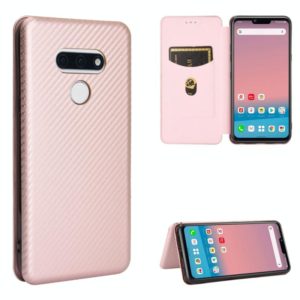 For LG Style 3 L-41 Carbon Fiber Texture Horizontal Flip TPU + PC + PU Leather Case with Card Slot(Pink) (OEM)