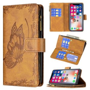 For iPhone XS Max Flying Butterfly Embossing Pattern Zipper Horizontal Flip Leather Case with Holder & Card Slots & Wallet(Brown) (OEM)