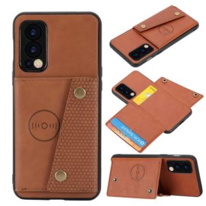 For OnePlus Nord 2 5G Double Buckle PU + TPU Shockproof Magnetic Protective Case with Card Slot & Holder(Light Brown) (OEM)