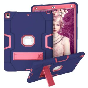 For iPad 10.5 Contrast Color Silicone + PC Combination Case with Holder(Navy Blue + Rose Red) (OEM)