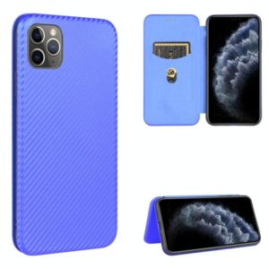 For iPhone 11 Pro Max Carbon Fiber Texture Horizontal Flip TPU + PC + PU Leather Case with Card Slot(Blue) (OEM)