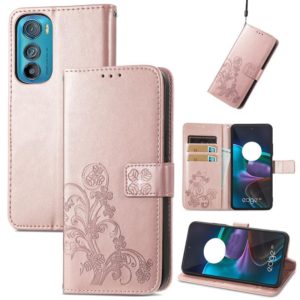 For Motorola Edge 30 Four-leaf Clasp Embossed Buckle Leather Phone Case(Rose Gold) (OEM)