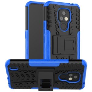 For Motorola Moto E7 Tire Texture Shockproof TPU+PC Protective Case with Holder(Blue) (OEM)