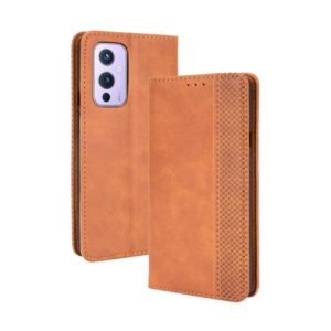 For OnePlus 9 (Europe and America Version) Magnetic Buckle Retro Crazy Horse Texture Horizontal Flip Leather Case with Holder & Card Slots & Photo Frame(Brown) (OEM)