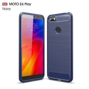 For Motorola Moto E6 Play Brushed Texture Carbon Fiber TPU Case(Navy Blue) (OEM)