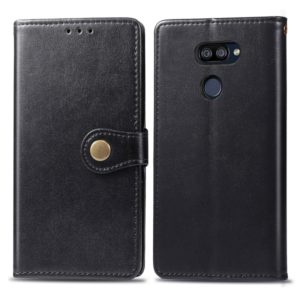 For LG K40S Retro Solid Color Leather Buckle Phone Case with Lanyard & Photo Frame & Card Slot & Wallet & Stand Function(Black) (OEM)