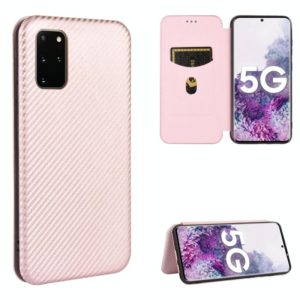 For Samsung Galaxy S20 Plus Carbon Fiber Texture Horizontal Flip TPU + PC + PU Leather Case with Rope & Card Slot(Pink) (OEM)