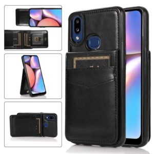 For Samsung Galaxy A10s Solid Color PC + TPU Protective Case with Holder & Card Slots(Black) (OEM)