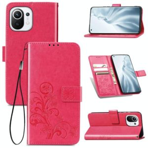 For Xiaomi Mi 11 Four-leaf Clasp Embossed Buckle Mobile Phone Protection Leather Case with Lanyard & Card Slot & Wallet & Bracket Function(Magenta) (OEM)