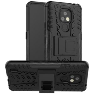 For Motorola Moto E7 Tire Texture Shockproof TPU+PC Protective Case with Holder(Black) (OEM)