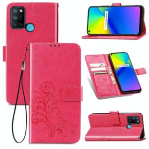 Four-leaf Clasp Embossed Buckle Mobile Phone Protection Leather Case with Lanyard & Card Slot & Wallet & Bracket Function For OPPO Realme 7i / C17(Magenta) (OEM)