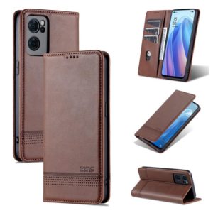 For OPPO Reno7 AZNS Magnetic Calf Texture Horizontal Flip Leather Phone Case(Dark Brown) (AZNS) (OEM)