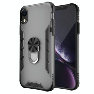 For iPhone XR Magnetic Frosted PC + Matte TPU Shockproof Case with Ring Holder(Phantom Black) (OEM)