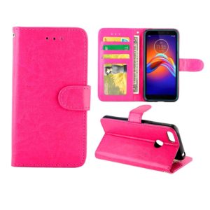 For Motorola MOTO E6 Play Crazy Horse Texture Leather Horizontal Flip Protective Case with Holder & Card Slots & Wallet & Photo Frame(Magenta) (OEM)