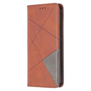 For iPhone 12 / 12 Pro Rhombus Texture Horizontal Flip Magnetic Leather Case with Holder & Card Slots(Brown) (OEM)