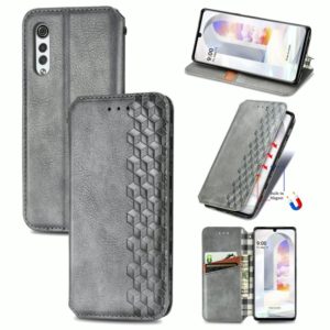 For LG Velvet 5G Cubic Grid Pressed Horizontal Flip Magnetic PU Leather Case with Holder & Card Slots & Wallet(Grey) (OEM)