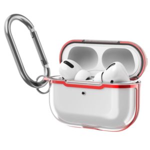 DDEHY668 Electroplated Transparent Silicone + PC Protective Cover For AirPods Pro(Transparent + Red) (OEM)