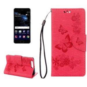 For Huawei P10 Plus Butterflies Embossing Horizontal Flip Leather Case with Holder & Card Slots & Wallet & Lanyard(Red) (OEM)