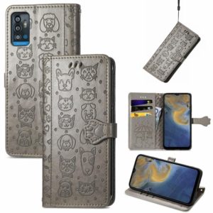 For ZTE A71 Lovely Cat and Dog Embossing Pattern Horizontal Flip Leather Case , with Holder & Card Slots & Wallet & Cartoon Clasp & Lanyard(Grey) (OEM)