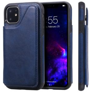 For iPhone 11 Shockproof Calf Texture Protective Case with Holder & Card Slots & Frame(Blue) (OEM)