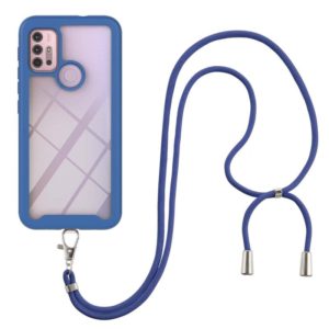 For Motorola Moto E7 Power Starry Sky Solid Color Series Shockproof PC + TPU Protective Case with Neck Strap(Blue) (OEM)