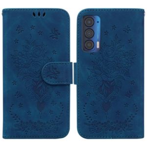 For Motorola Edge 2021 Butterfly Rose Embossed Leather Phone Case(Blue) (OEM)